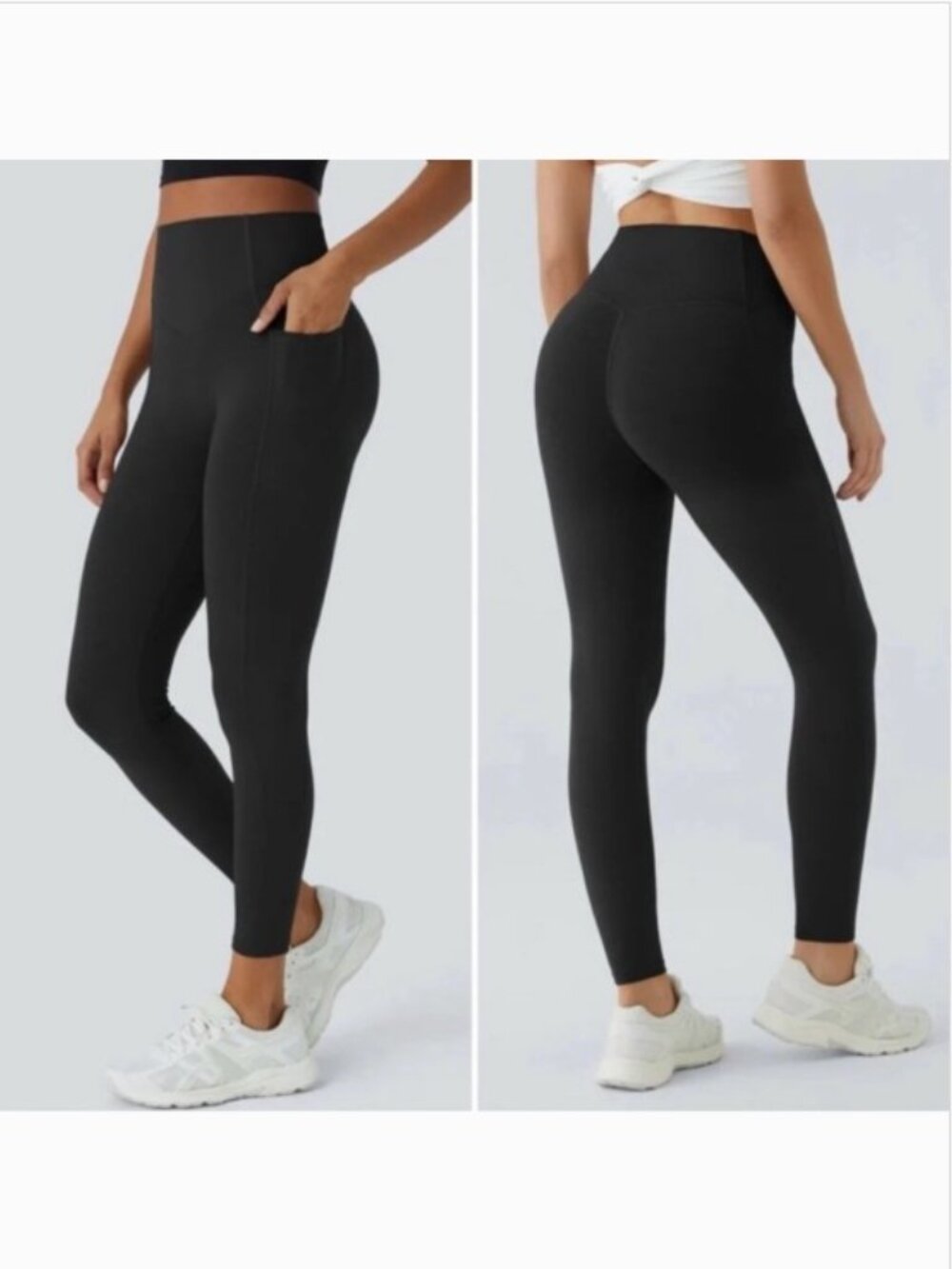 WOOBILLY High Waisted Butt Lifting Tummy Control Side Pocket Training Leggings